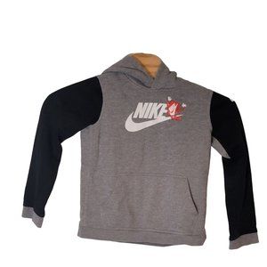 Nike Hooded‎ Sweatshirt with Graphics Gray Black Hoodie Size Youth Large